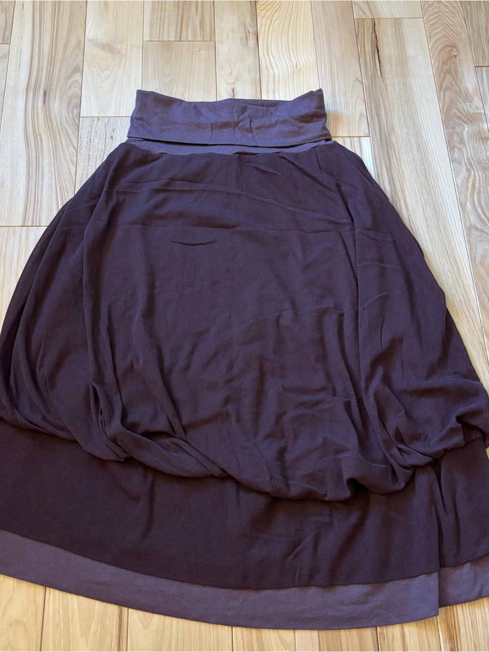 Lilith Brown Lagenlook Style Gathered Hem Accent Foldover Waist Skirt